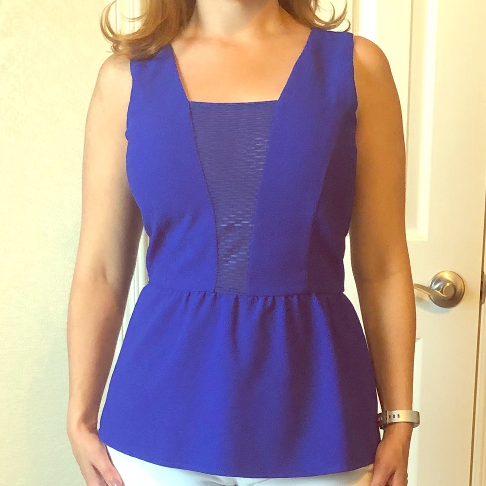 Royal Blue Peplum Top with Sheer Front Panel